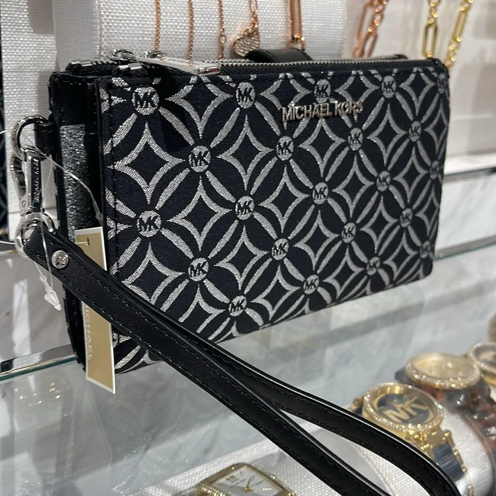Michael Kors Jet Set Travel Large Double-Zip Wristlet-Wallet-PhoneHolder Black